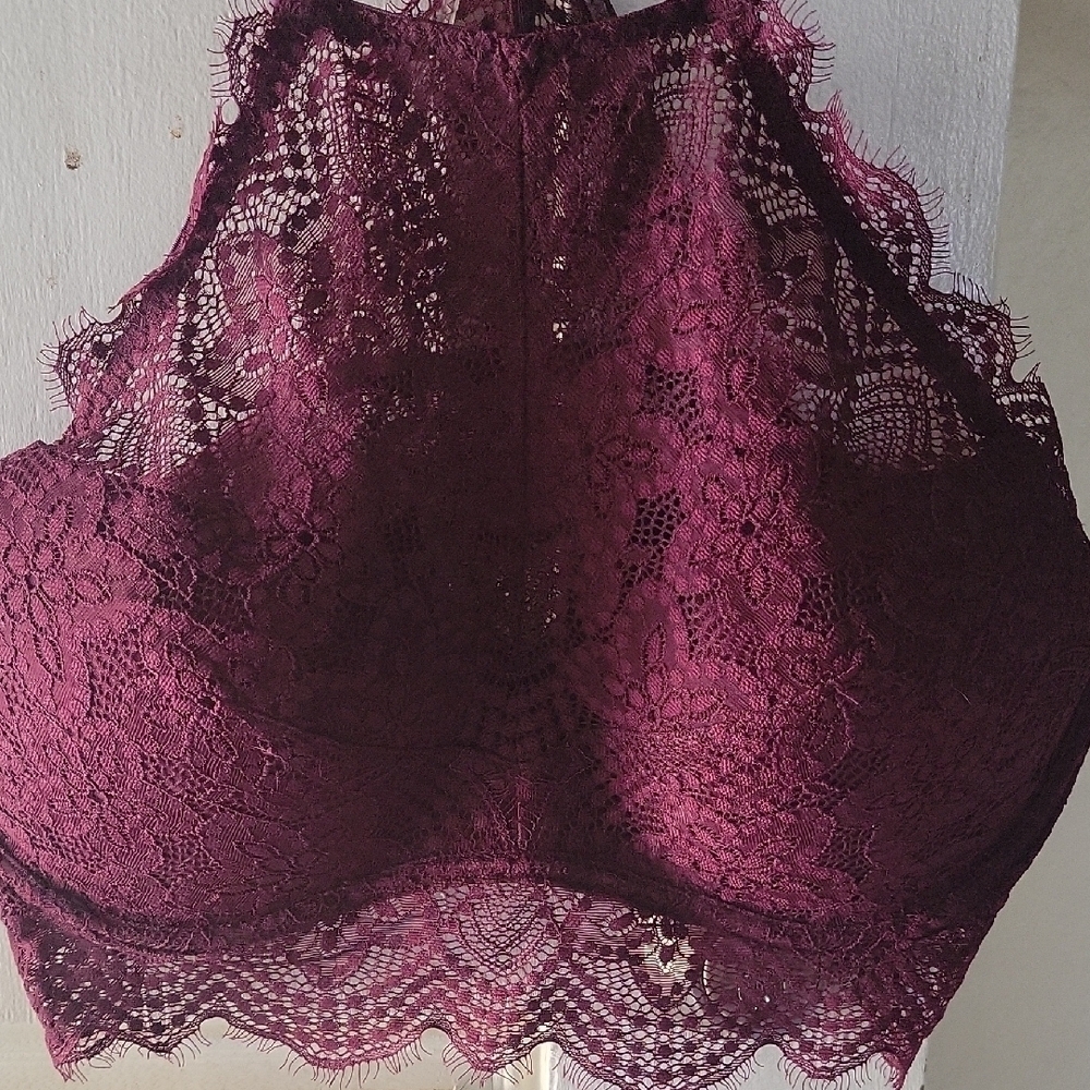 PINK Lace Halter Bralette - Purple Size L(A-C) - Picture 3 of 8